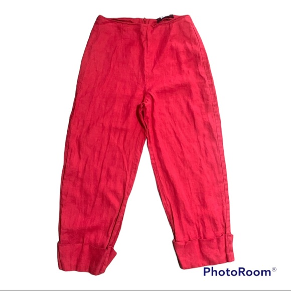 Reformation Red Linen High Waisted Pants Calf Length size 6 - Picture 1 of 4